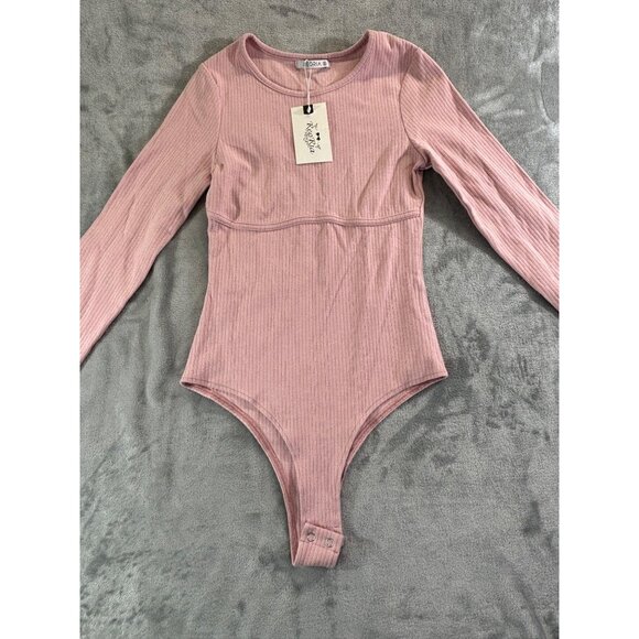 Reoria Bodysuit Women's Small Pink Crew Neck Long Sleeve Knit Ribbed Tops Slim - Picture 3 of 11
